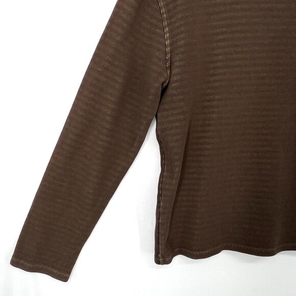 Brown Yellow Striped V Neck Henley Sweater Button Detail Mens Size M Net Man - Picture 9 of 9